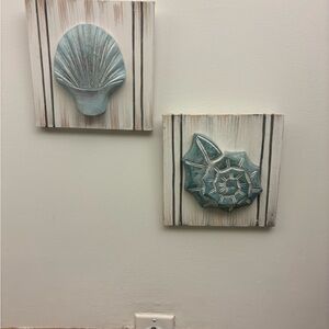 Wood Wood Coastal Shell Wall Art in Blue and Cream